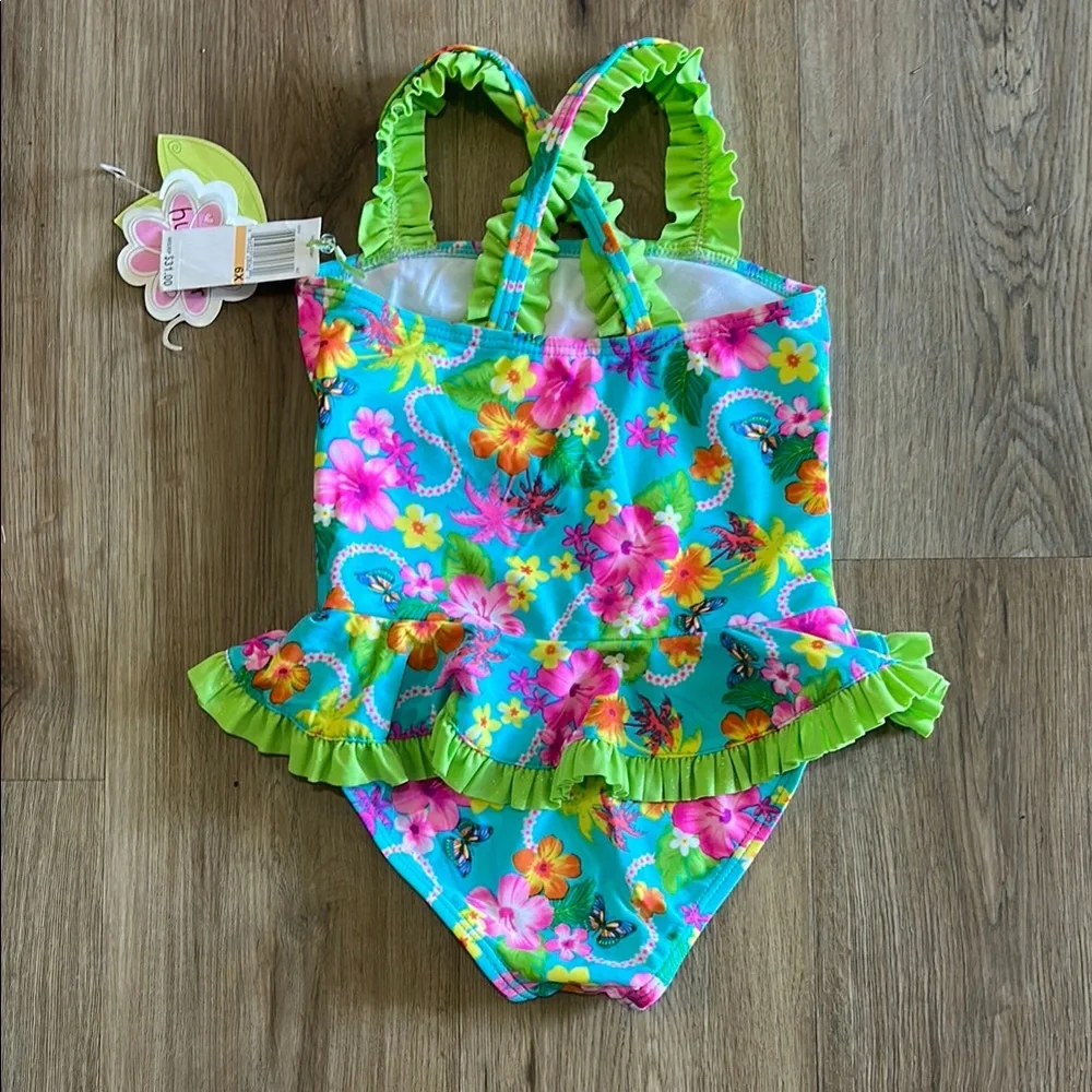 Hula Star Blue and Green One Piece Swimsuit with Tropical Flair